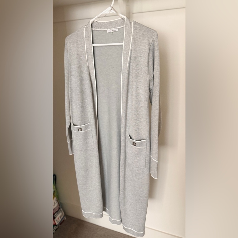 Gray Open Front Cardigan with Pockets